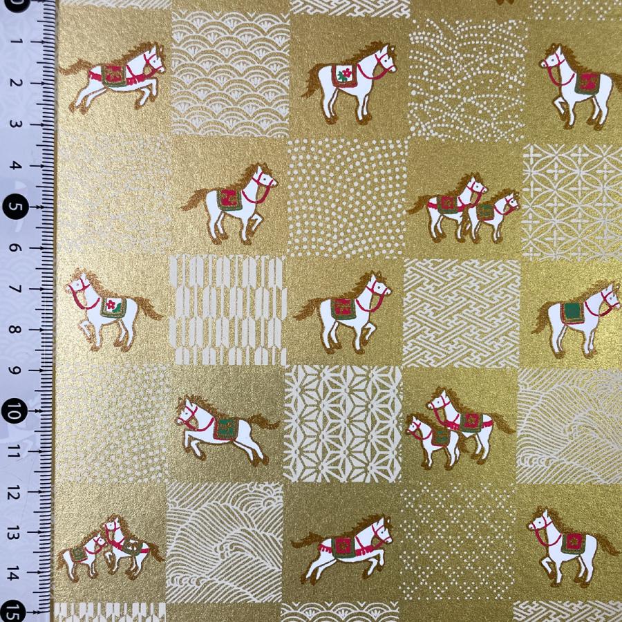 友禅和紙 干支 2026 午 馬 市松模様 大判 約63x93cm 千代紙