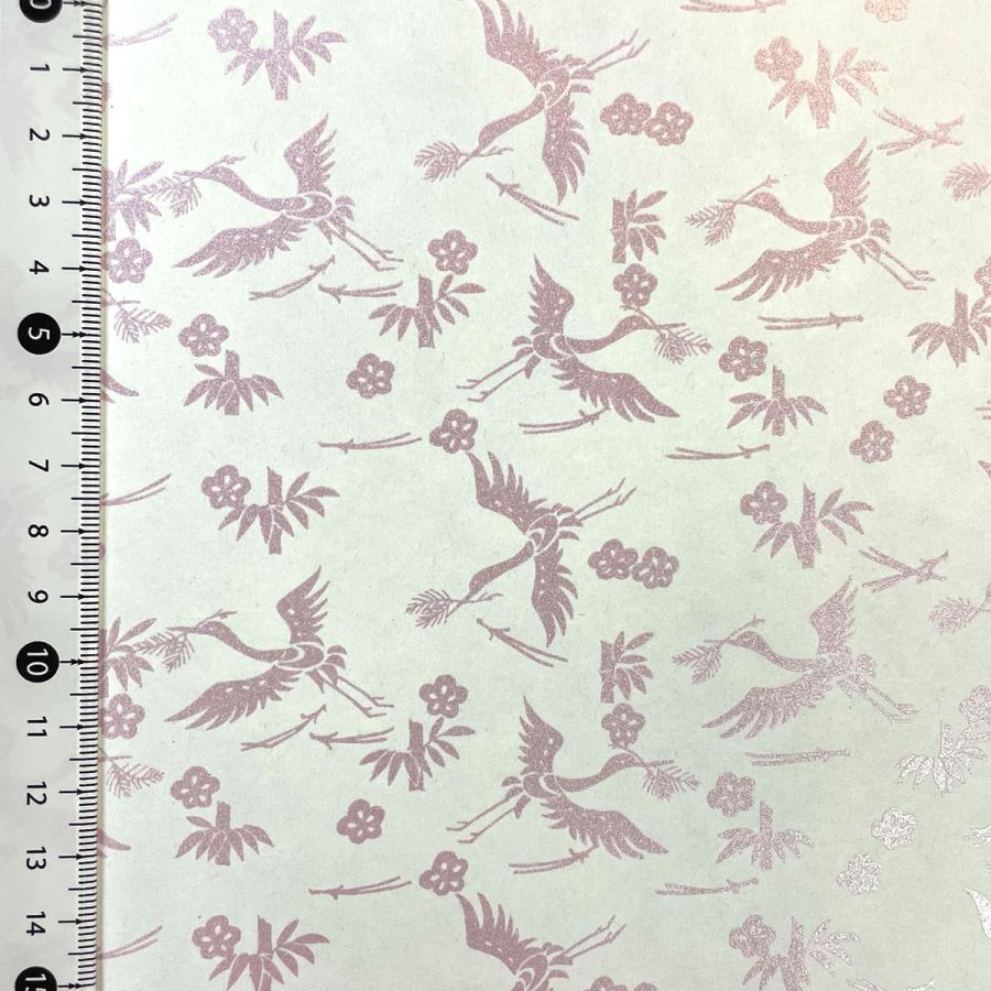 ギラ模様 白地に桃色の飛び立つ鶴 ラメ入り 機械漉 80x110cm 大判 4 6判 肌触りがいい