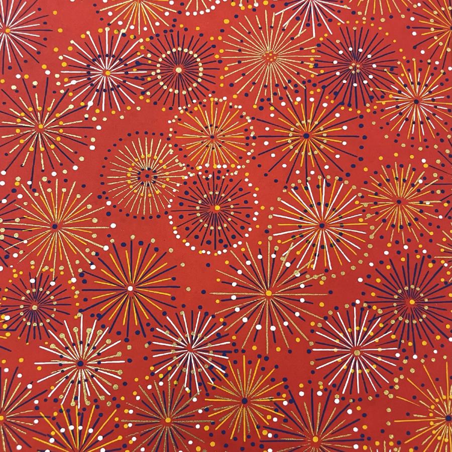 華やかな友禅和紙 花火 夏の風景 青 白大判 約63x93cm : 森田和紙