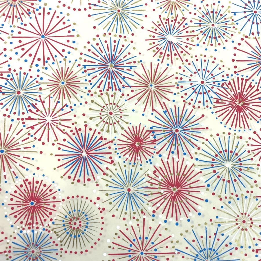 華やかな友禅和紙 花火 夏の風景 青 白大判 約63x93cm : 森田和紙