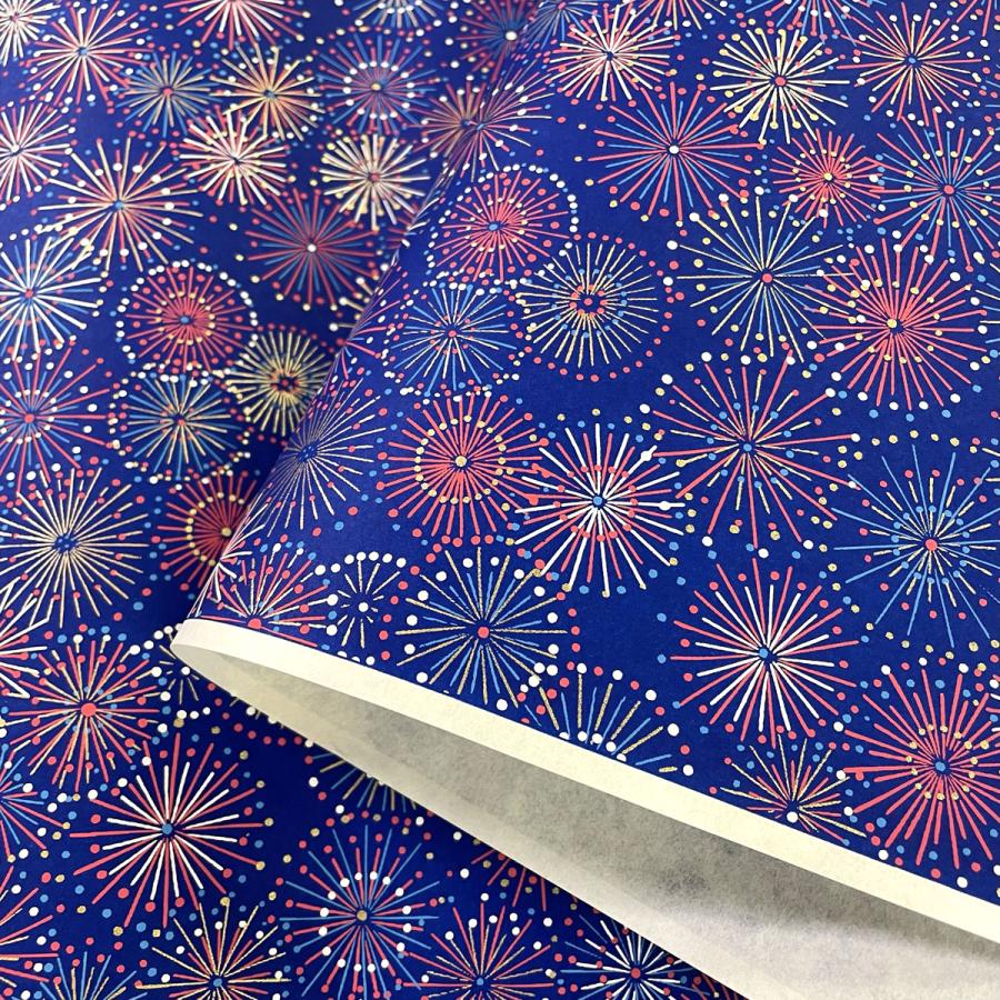 華やかな友禅和紙 花火 夏の風景 青 白大判 約63x93cm : 森田和紙