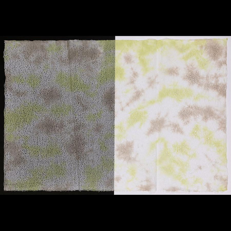 春雨ぼかし 落水紙 手漉き和紙 日本の伝統色 黄緑色 草色 茶色大判 60x93cm 因州和紙|moritawashi|03
