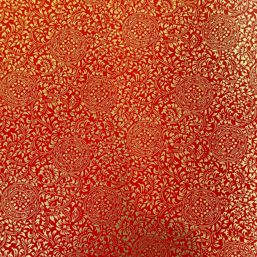 金色が華やかな加賀友禅 和紙 唐草紋様 赤 大判 約63x93cm : 森田和紙