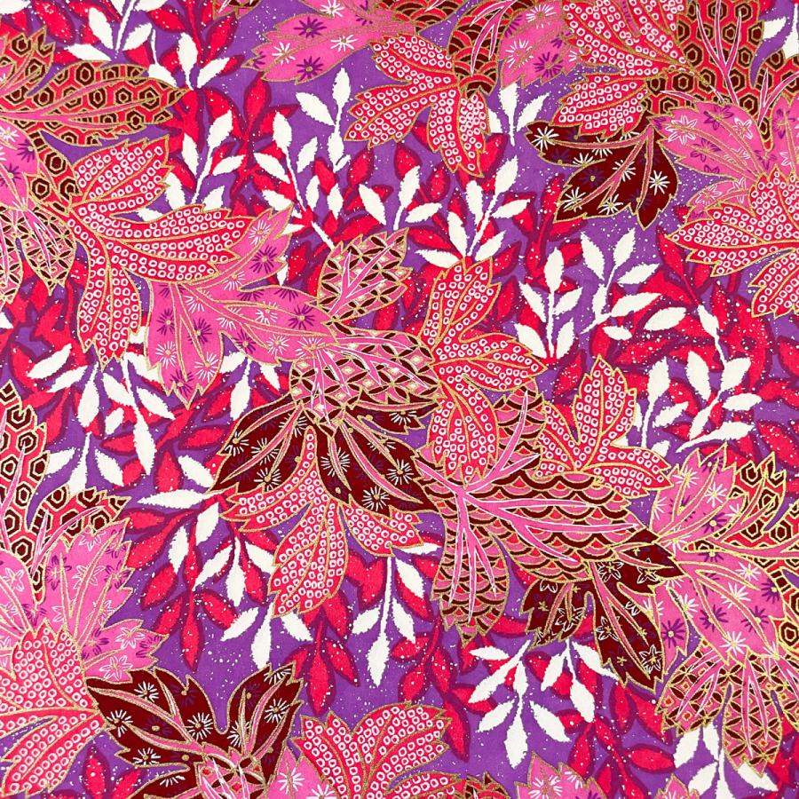 友禅和紙 華やか リーフ柄 ローズ色 牡丹色 紫 大判 約63x93 cm