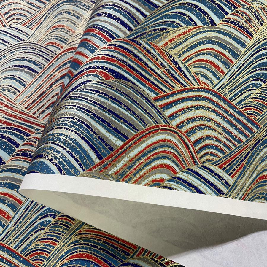華やかな友禅和紙 鮮やかな波模様 青系 カラフル 緑系 大判 約63x93cm
