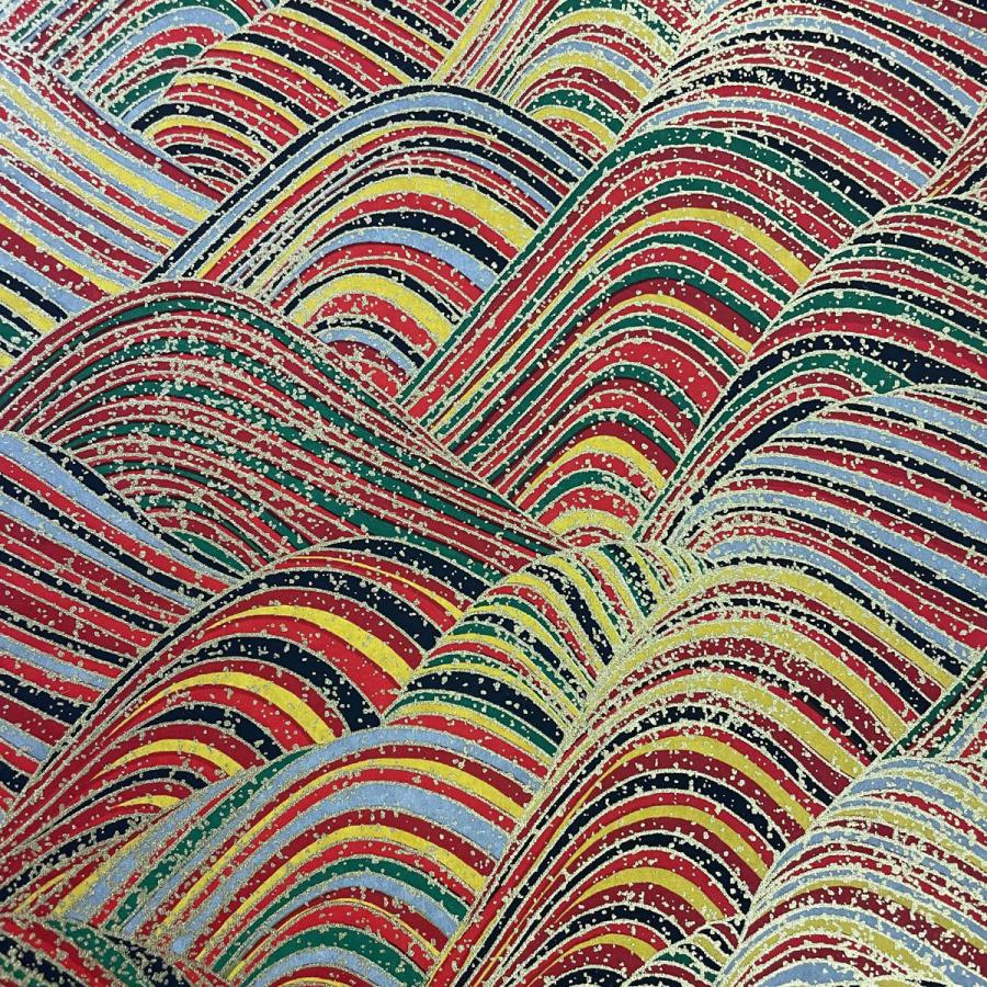 華やかな友禅和紙 鮮やかな波模様 青系 カラフル 緑系 大判 約63x93cm