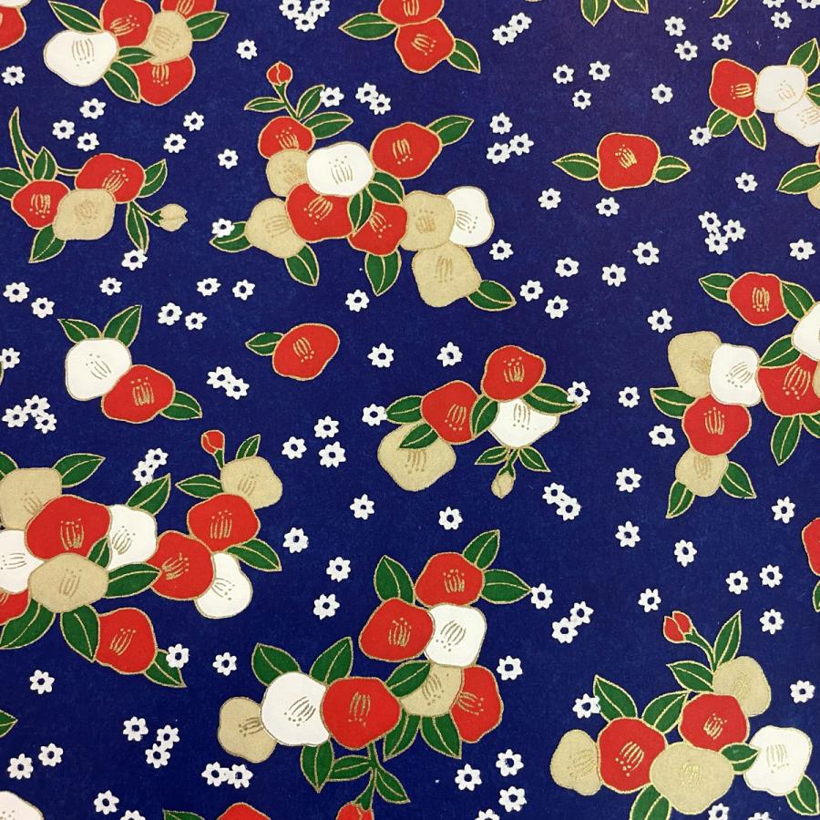 友禅和紙 ポップな椿 可愛い 青 赤 黒 大判 菊判 約63x93cm : 森田
