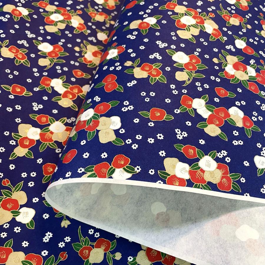 友禅和紙 ポップな椿 可愛い 青 赤 黒 大判 菊判 約63x93cm : 森田