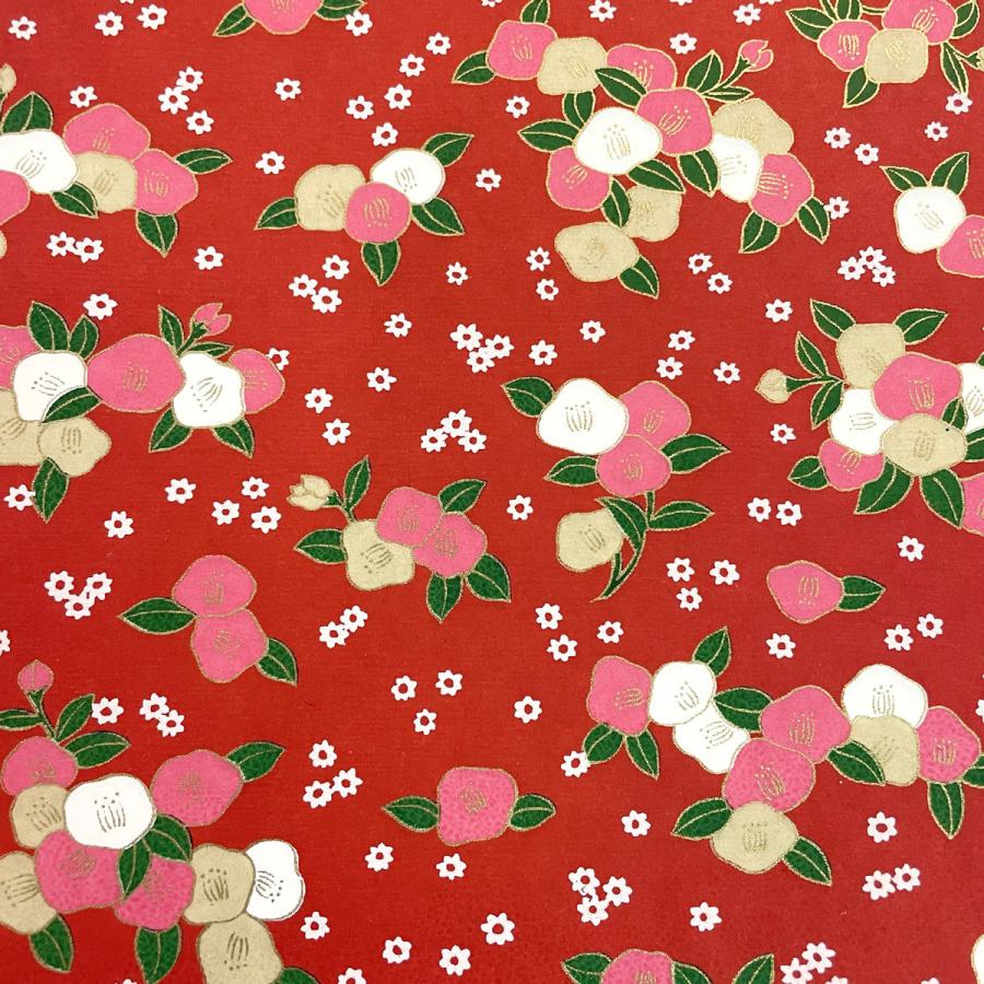 友禅和紙 ポップな椿 可愛い 青 赤 黒 大判 菊判 約63x93cm