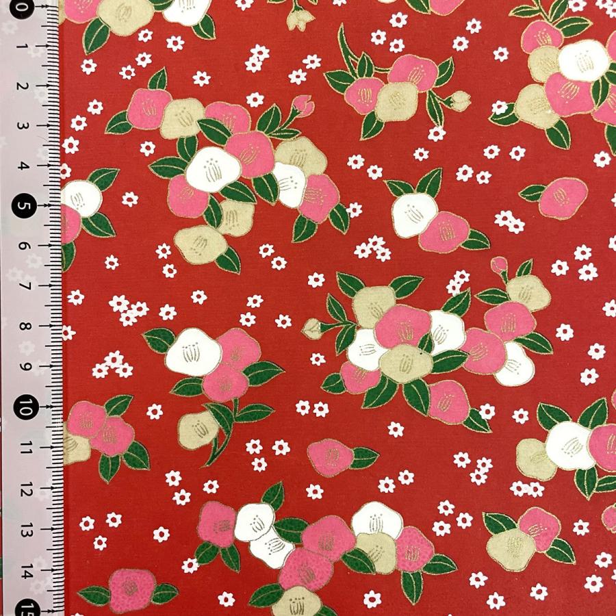 友禅和紙 ポップな椿 可愛い 青 赤 黒 大判 菊判 約63x93cm : 森田