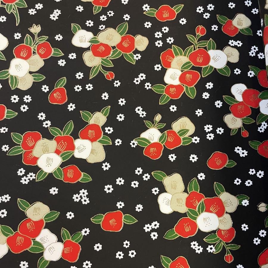友禅和紙 ポップな椿 可愛い 青 赤 黒 大判 菊判 約63x93cm : 森田