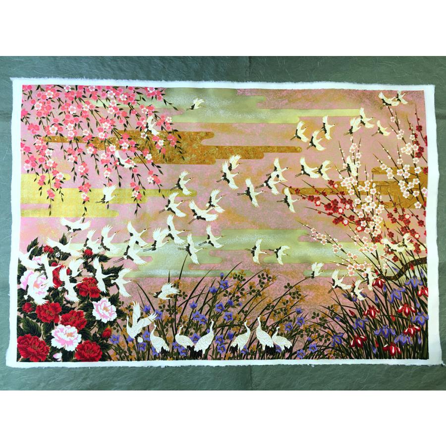 豪華 総柄和紙 特上友禅 鶴 大判 62cm x 95cm 手漉和紙 : 森田和紙
