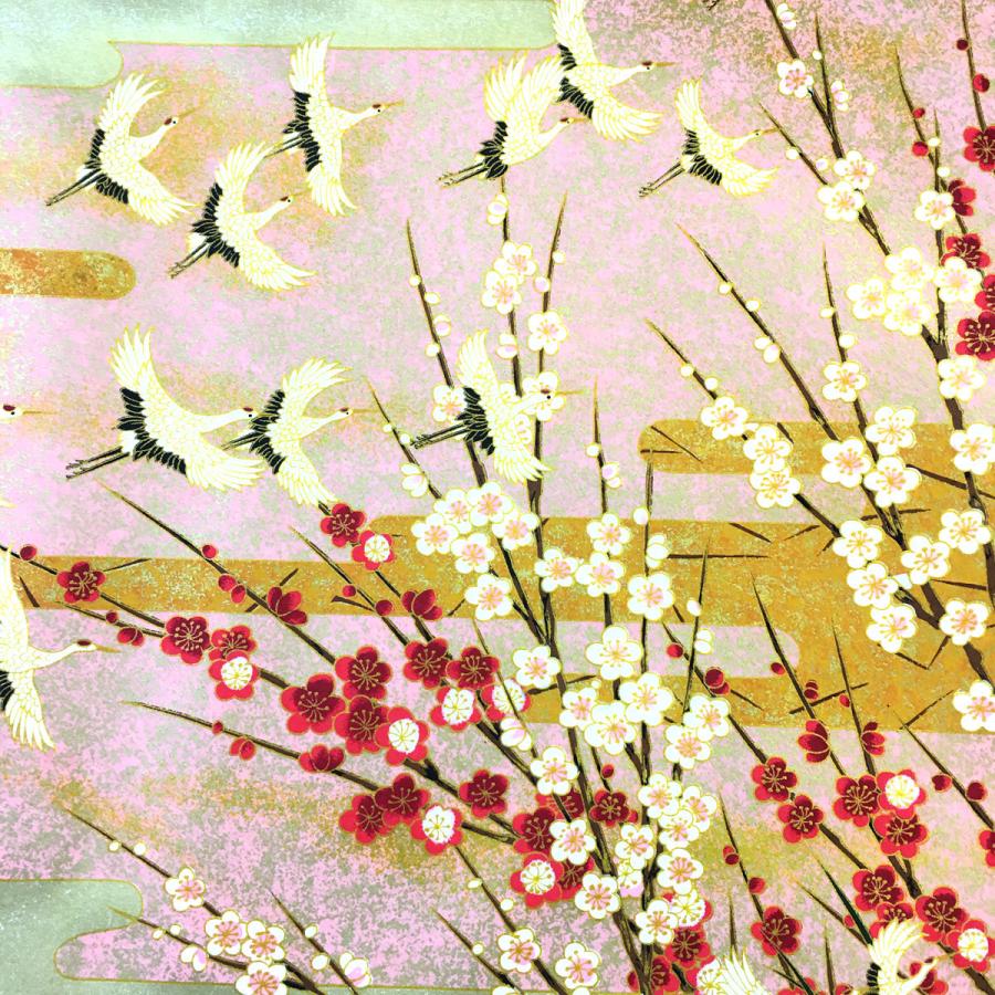 豪華 総柄和紙 特上友禅 鶴 大判 62cm x 95cm 手漉和紙 : 森田和紙