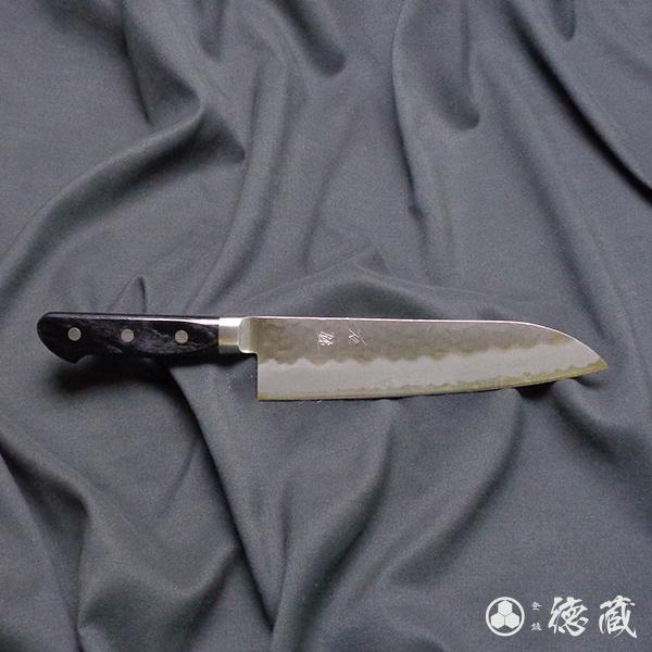三徳ハイブリッド割込包丁 180mm 両刃 青紙スーパー 積層材 黒色 日本