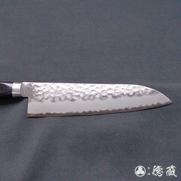 三徳ハイブリッド割込包丁 180mm 両刃 青紙スーパー 積層材 黒色 日本