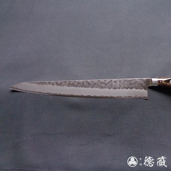 筋引ハイブリッド割込包丁 240mm 両刃 青紙スーパー 積層材 焦茶色