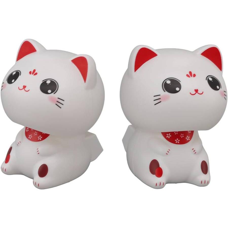 ソーラー式電池 首ふり 白猫 うなずき猫 小サイズ 目を開けている