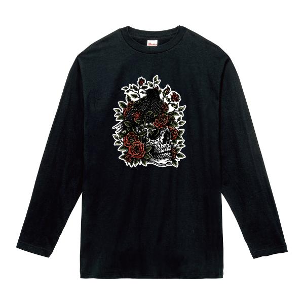 スカルクロウローズ ロンT 長袖Tシャツ ドクロ カラス バラ 薔薇