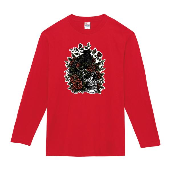 スカルクロウローズ ロンT 長袖Tシャツ ドクロ カラス バラ 薔薇