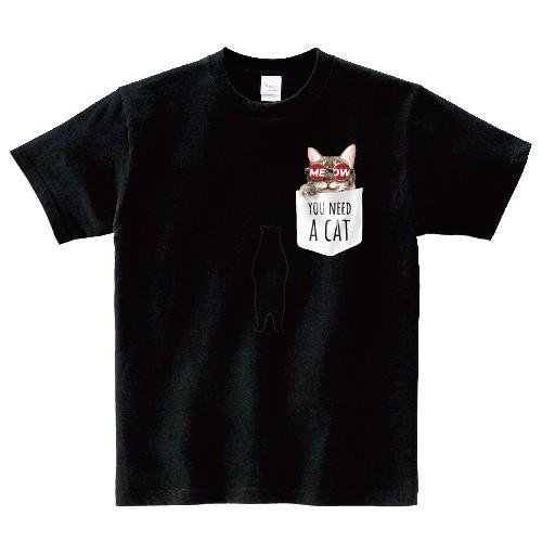 POCKET CAT フェイクポケット Tシャツ かわいい ゆるかわ 猫 ネコ  