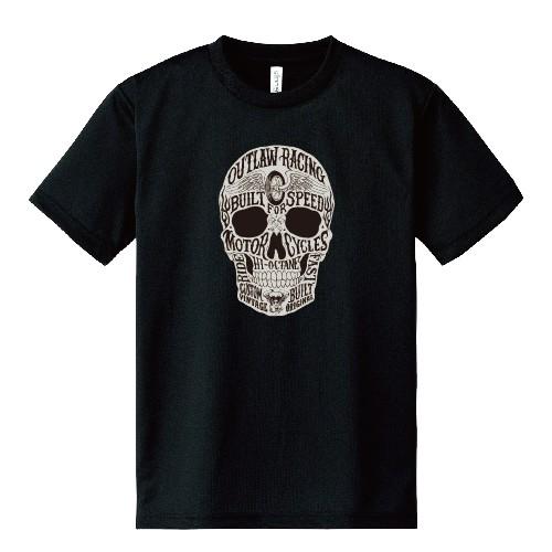 ドライ 速乾 スカルメッセージ Tシャツ ドクロ バイカー チョッパー 