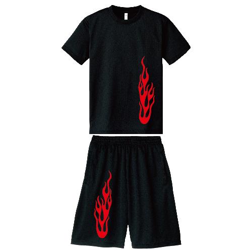 ドライ速乾 セットアップ フレイムス ファイヤーパターン Tシャツ