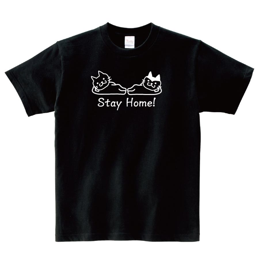 ネコ Stay Home Tシャツ おもしろTシャツ コロナ パロディ 猫 グッズ