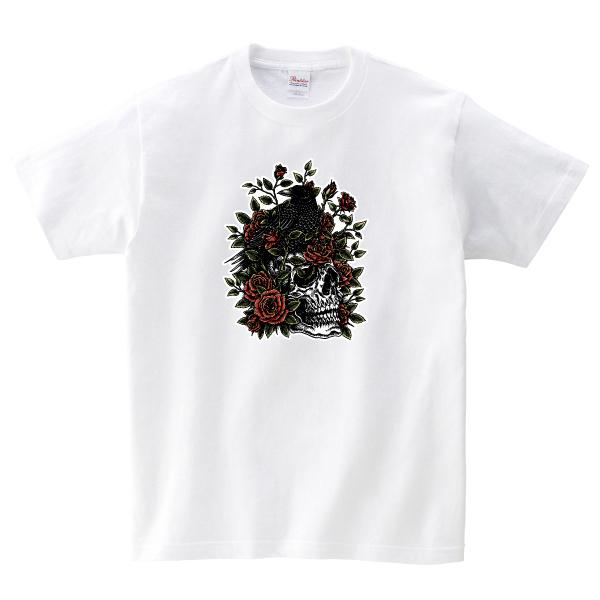 スカルクロウローズ Tシャツ ドクロ カラス バラ 薔薇 バイク
