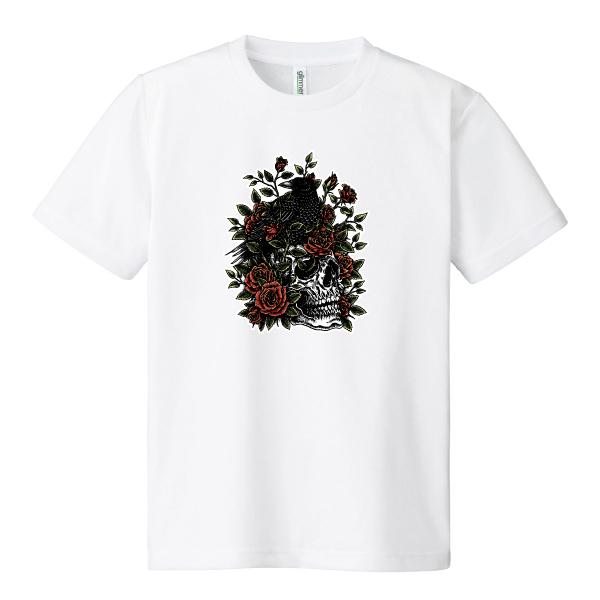 ドライ 速乾 スカルクロウローズ Tシャツドクロ カラス バラ 薔薇
