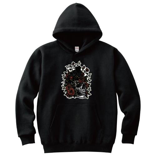 スカルクロウローズ パーカー ドクロ カラス バラ 薔薇 ロック