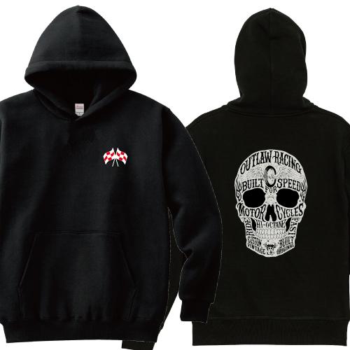 アウトロー スカルメッセージ チェッカーフラッグ パーカー バイカー