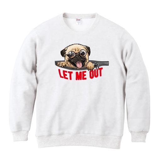 フェイクファスナー パグ LET ME OUT トレーナー スウェット 犬