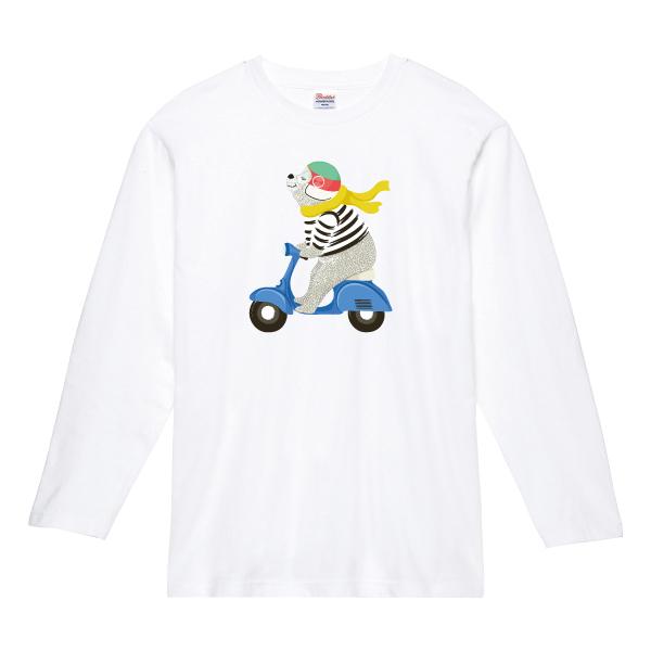 原付クマさん ロンT 長袖Tシャツ バイク 熊 ゆるかわ かわいい