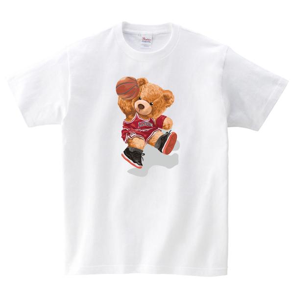 バスケクマさん Tシャツ バスケットボール 熊 ゆるかわ かわいい おもしろ パロディ 150 160 WM WL S M L XL XXL XXXL｜moriyama-print｜02