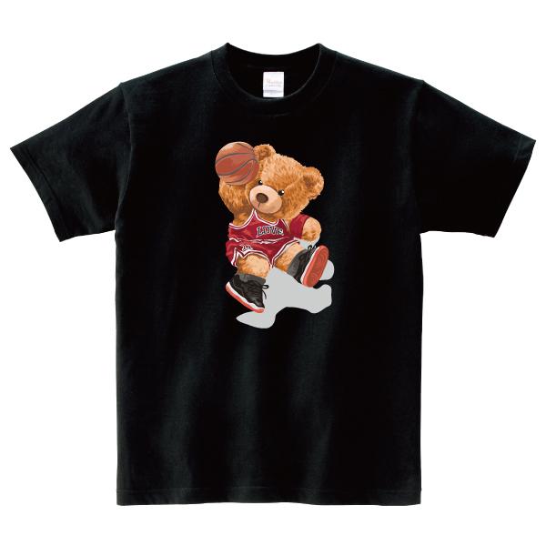 バスケクマさん Tシャツ バスケットボール 熊 ゆるかわ かわいい おもしろ パロディ 150 160 WM WL S M L XL XXL XXXL｜moriyama-print｜03