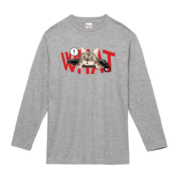 フェイクファスナー WHAT CAT ロンT 長袖Tシャツ 猫 ネコ かわいい
