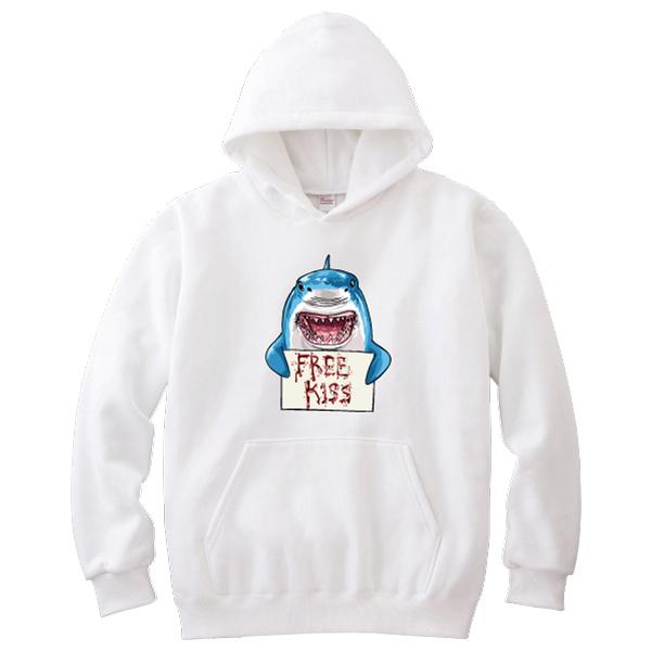 FREE KISS シャーク パーカー サメ 鮫 キス おもしろ パロディ S M L