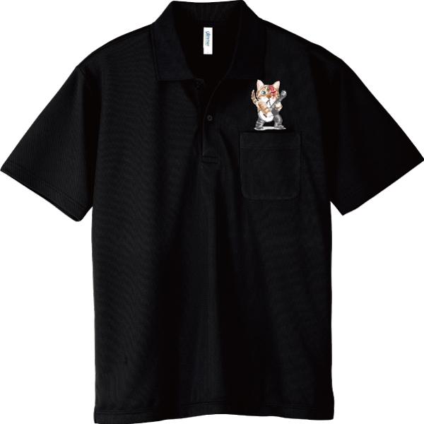 ドライ ポロシャツ 半袖 ロックキャット 猫 ネコ ギター バンド