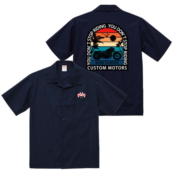 BORN TO RIDE オープンカラーシャツ 半袖 バイカー バイク チョッパー