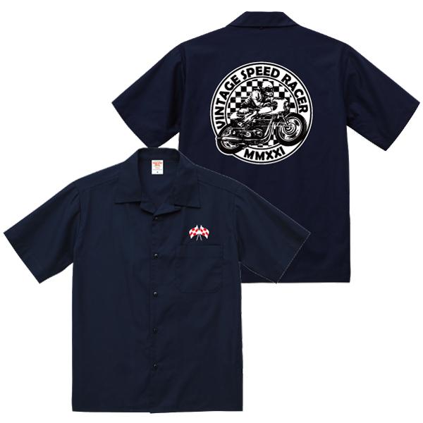 ヴィンテージスピードレーサー オープンカラーシャツ 半袖 カフェ