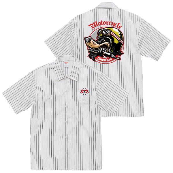ウルフMotorcycle Supply ストライプワークシャツ 半袖 チェッカー