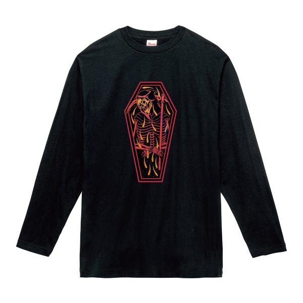 コフィンスカル ロンT 長袖Tシャツ バイカー ドクロ スカル バイク