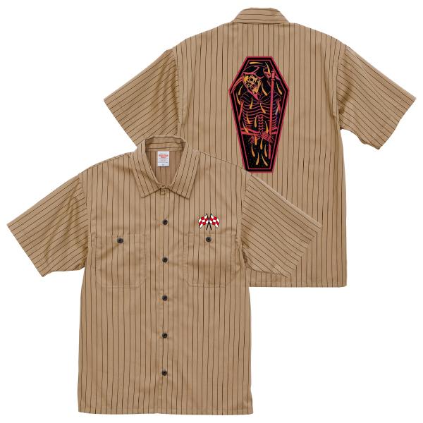 コフィンスカル ストライプワークシャツ 半袖 チェッカーフラッグ