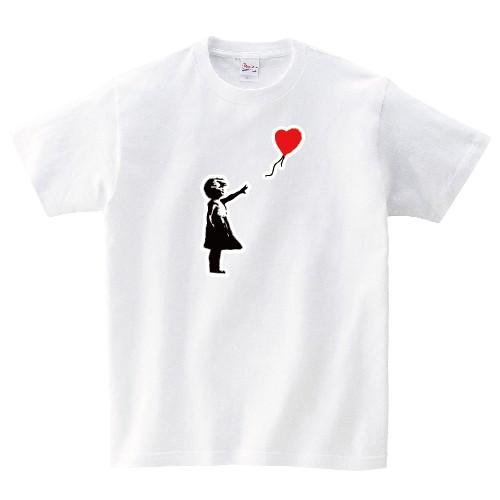 Banksy バンクシー Girl With Balloon 風船少女 Tシャツ 女の子 オリジナルTシャツ 150 160 WM WL S M L XL XXL XXXL｜moriyama-print｜02