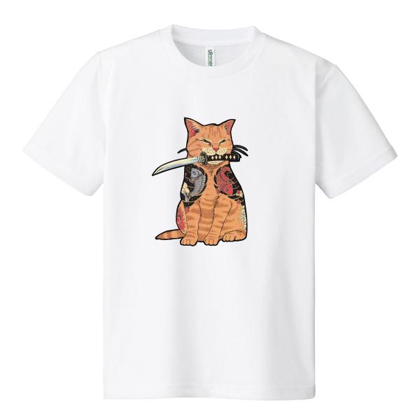ドライ 速乾 刺青猫侍 刀 ネコ Tシャツ 筋肉 筋トレ おもしろTシャツ