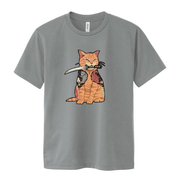ドライ 速乾 刺青猫侍 刀 ネコ Tシャツ 筋肉 筋トレ おもしろTシャツ