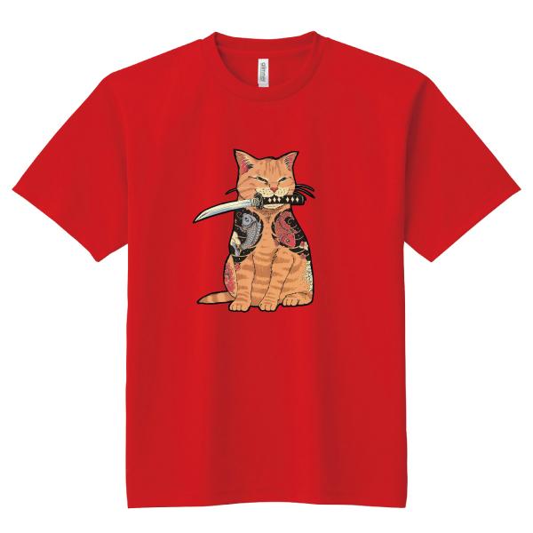 ドライ 速乾 刺青猫侍 刀 ネコ Tシャツ 筋肉 筋トレ おもしろTシャツ