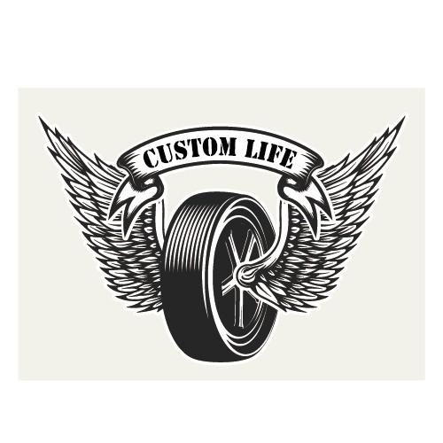 Custom Life フライングホイール アメ車 バイカー ステッカー 73 107ミリ シール 車用ステッカー 売れ筋新商品