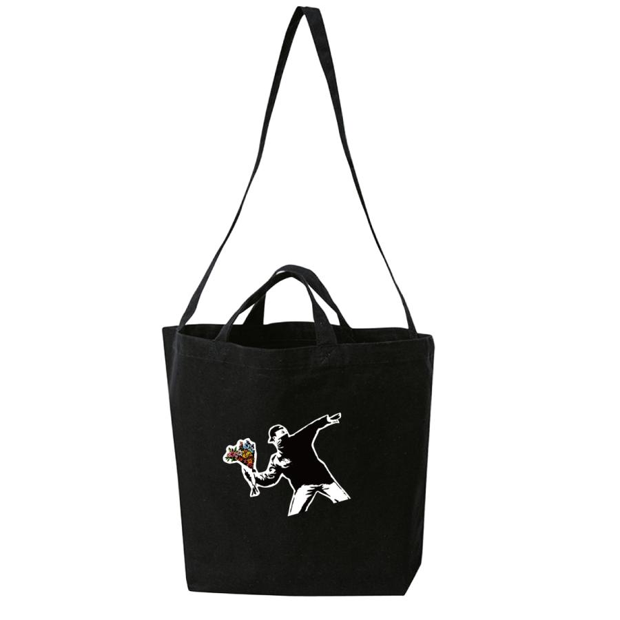 エコバッグ Banksy 花束を投げる男 Love is in the Air 洗える