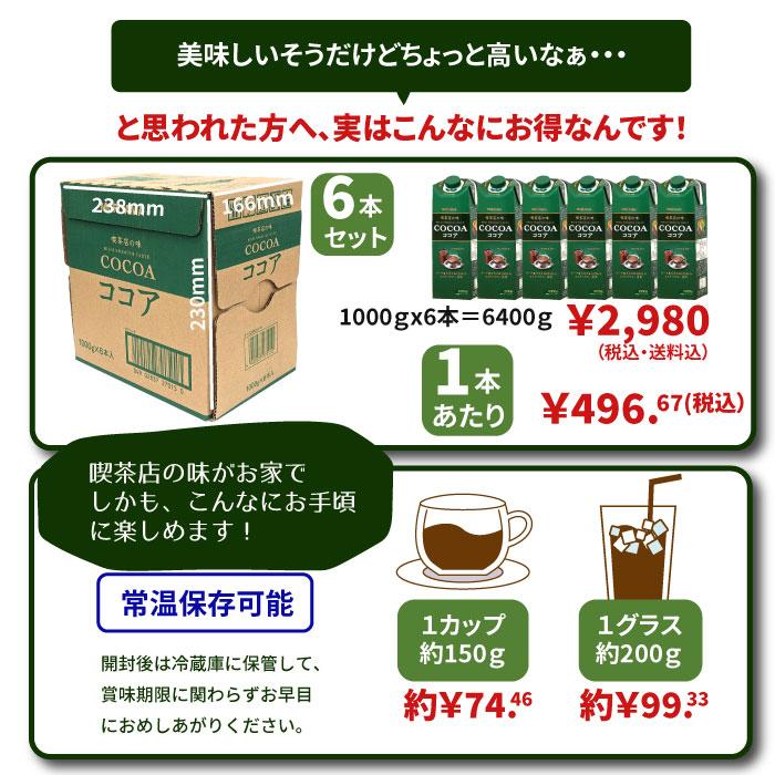 公式ストア MORIYAMA 喫茶店の味 ココア 1000g (1L) 6本 守山乳業 大容量 ココア飲料 ドリンク 紙パック 定期購入｜moriyama-shop｜07